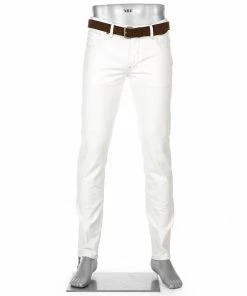 Alberto Tapered Fit Slipe White Denim 68371390/115 Jeans Slipe, Baumwoll-Stretch, Weiß